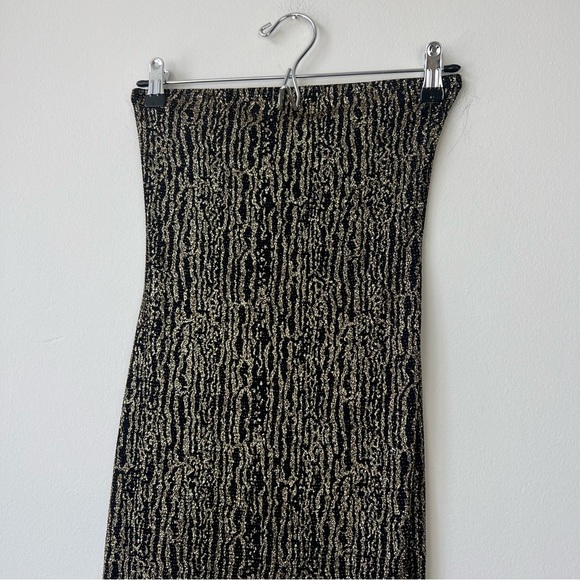 Vintage 90s Uptown USA Gold Sparkle Stretch Maxi Dress - Picture 2 of 8